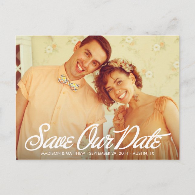 Retro Script | Save the Date Postcard (Front)