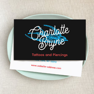 Retro Script Tattoo Artist Black Business Card
