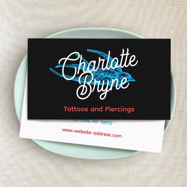 Retro  Script Tattoo Artist Black Business Card (Creator Uploaded)