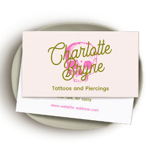 Retro Script Tattoo Artist Pink Skull Business Card