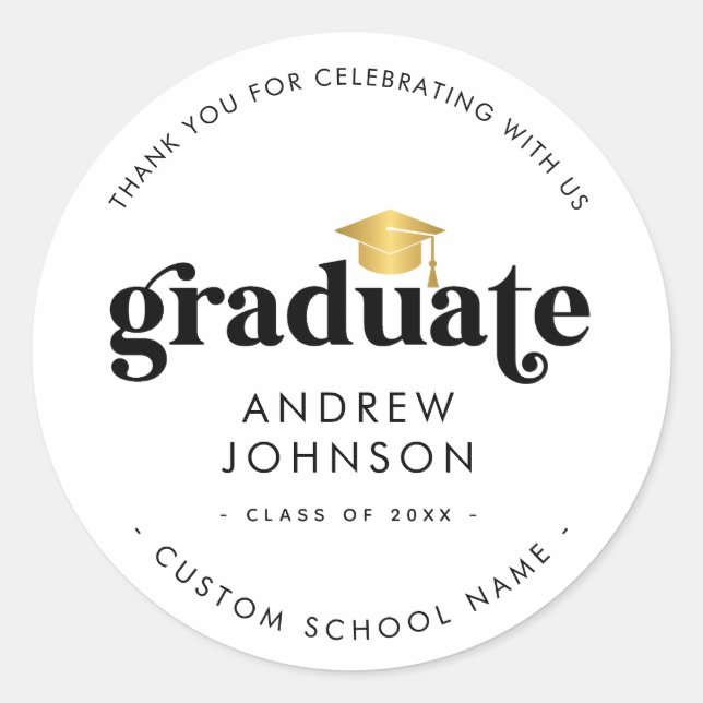 Retro Script Thank You Graduation Party Favour Classic Round Sticker (Front)