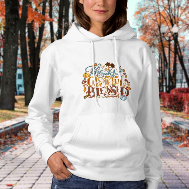 Retro Script Thankful Grateful Blessed Personalise Hoodie (Creator Uploaded)
