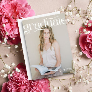 Retro Script   Two Photo Graduation Announcement