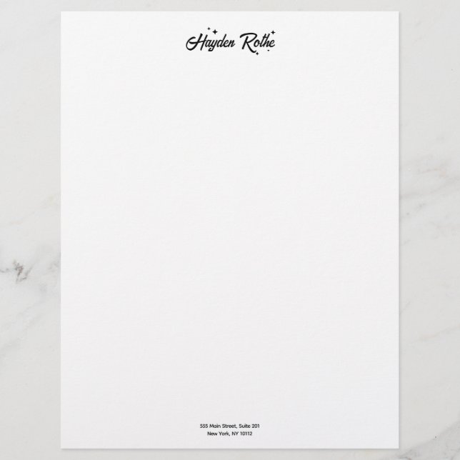 Retro Script Typography Black and White  Custom Letterhead (Front)