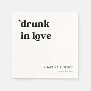 Retro Script Typography Drunk In Love Name Wedding Napkin