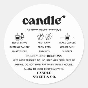 Retro Script Warning Candle Black and White Classic Round Sticker