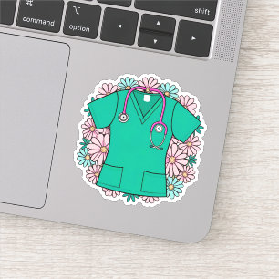 Retro Scrub Tope with Flowers