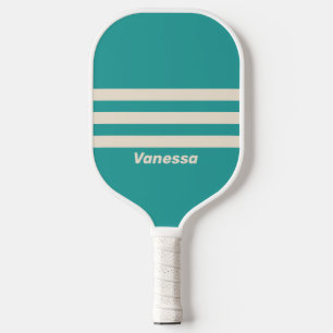 Retro Sea Breeze Three Across Striping with Name Pickleball Paddle