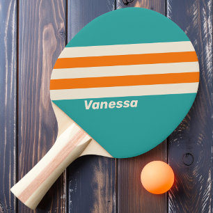 Retro Sea Breeze Vibe Stripes with Name Ping Pong Paddle