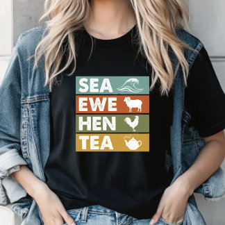 Retro Sea Ewe Hen Tea Funny Joke  Men Women T-Shirt