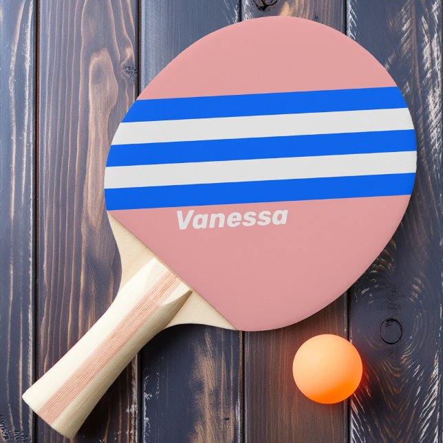 Retro Sea Kiss Stripes with Name Ping Pong Paddle (Creator Uploaded)