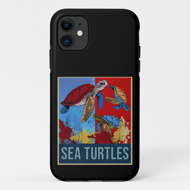 Retro Sea Turtles Gift Underwater Tortoise Case-Mate iPhone Case (Back)