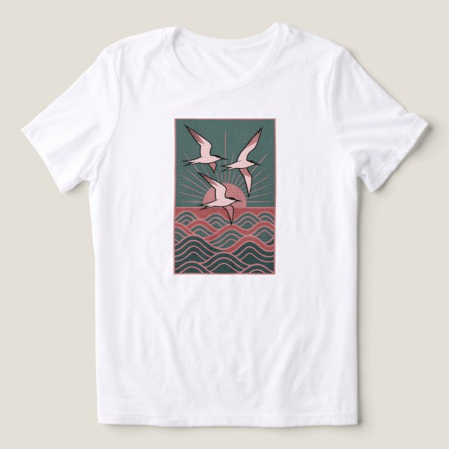 Retro Seabird – Ocean Sunrise Coastal | WHITE ONLY Tri-Blend Shirt (Design Front)