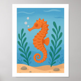 Retro Seahorse Undersea Nautical Coastal Marine Poster