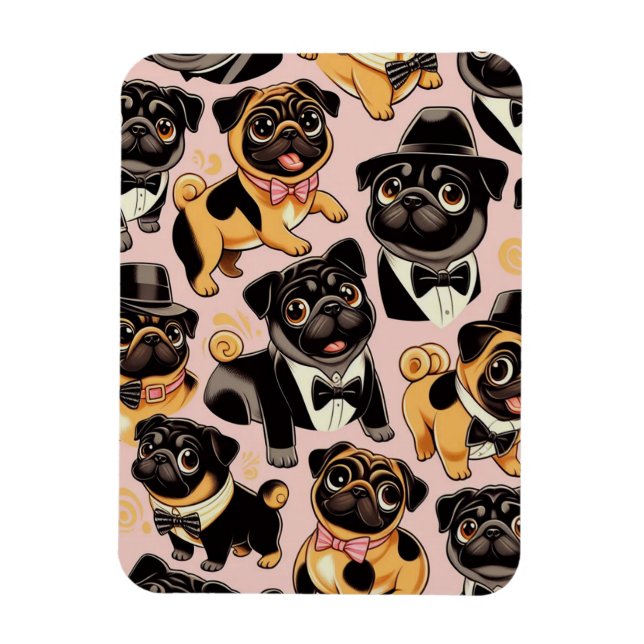 Retro Seamless Cute Pug Magnet (Vertical)