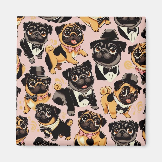 Retro Seamless Cute Pug Magnet (Front)
