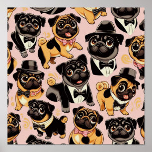 Retro Seamless Cute Pug Poster