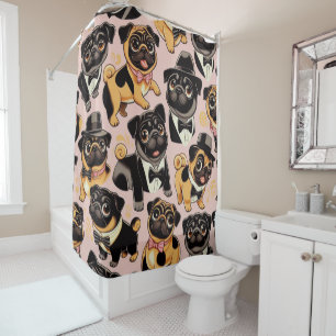 Retro Seamless Cute Pug Shower Curtain