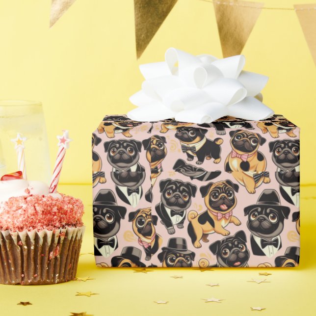 Retro Seamless Cute Pug Wrapping Paper (Birthday Party)