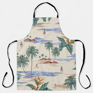 Retro seamless tropical island pattern on light be apron