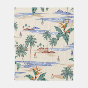 Retro seamless tropical island pattern on light be fleece blanket