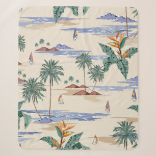 Retro seamless tropical island pattern on light be sherpa blanket