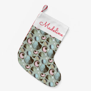 Retro Seashell Pattern Add Your Name Small Christmas Stocking