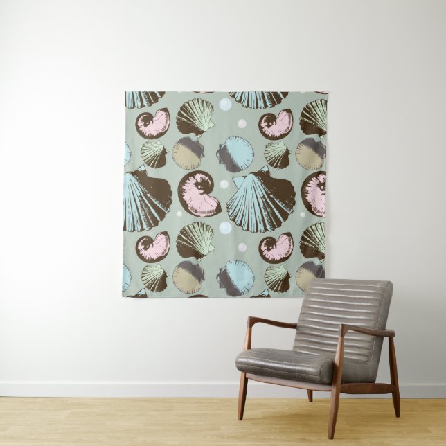 Retro Seashell Pattern Tapestry (In Situ (Horizontal))