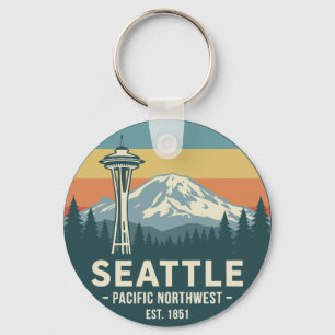 Retro Seattle Pacific Northwest Mt. Rainier Key Ring