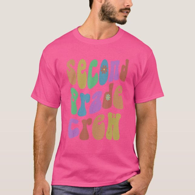Retro Second Grade Crew Hello 2nd Gr Pink T-Shirt (Front)