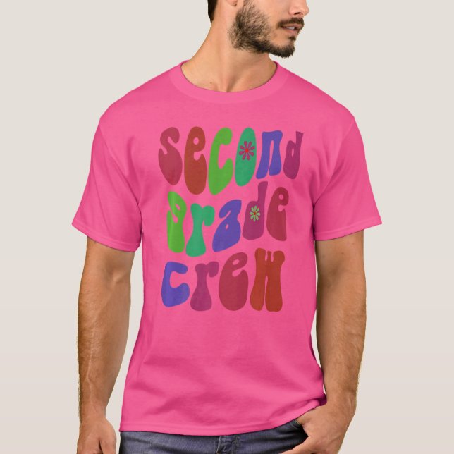 Retro Second Grade Crew Hello 2nd Gr Pink   T-Shirt (Front)