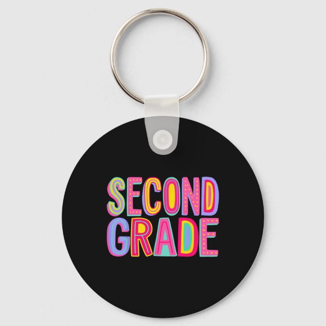 Retro Second Grade Rainbow Vibes Byck To School 2n Key Ring (Front)