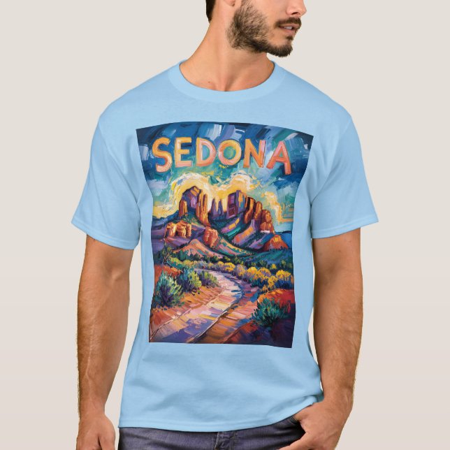 Retro Sedona Arizona Travel Van Gogh Art Landscape T-Shirt (Front)