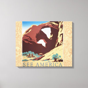 Retro See America Western Cowboys Desert Arch WPA Canvas Print