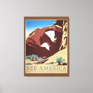Retro See America Western Cowboys Desert Arch WPA Canvas Print