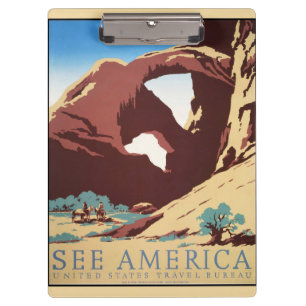 Retro See America Western Cowboys Desert Arch WPA Clipboard