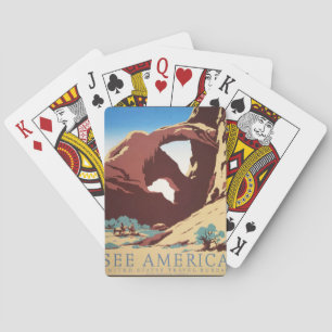 Retro See America Western Cowboys Desert Arch WPA Playing Cards