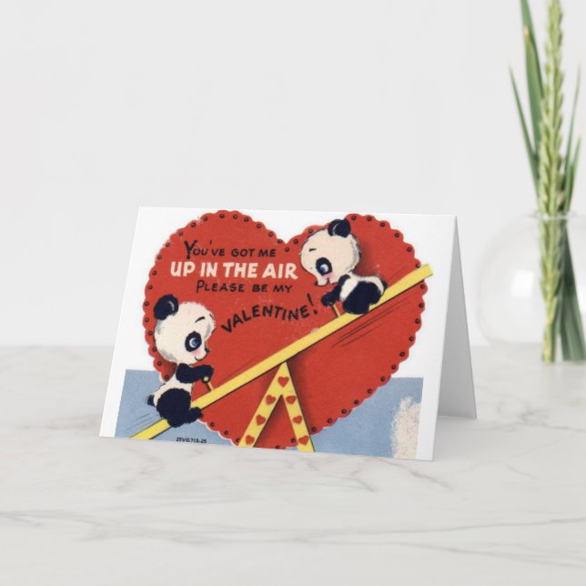 Retro See Saw Panda Bear Valentine's Day Card (Front)