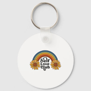 Retro Self Love Club Sunflower Rainbow Mental Heal Key Ring