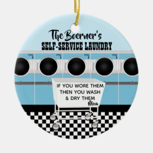 Retro Self-service Laundry They Do The Work Ceramic Tree Decoration