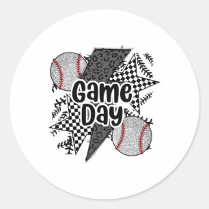 Retro Sell Game Day Chequered Leopard Sell Mama Mo Classic Round Sticker