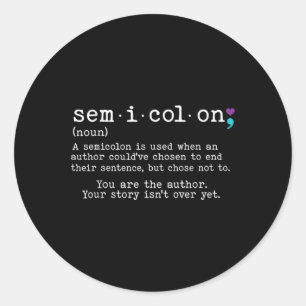 Retro Semicolon Definition Suicide Prevention Awar Classic Round Sticker