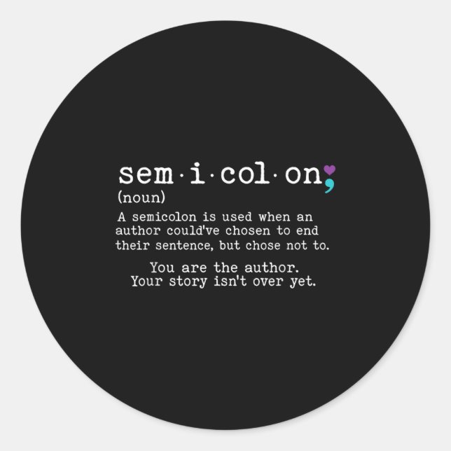 Retro Semicolon Definition Suicide Prevention Awar Classic Round Sticker (Front)