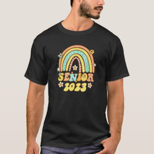 Retro Senior 2023 Rainbow Groovy Flower Shool Life T-Shirt