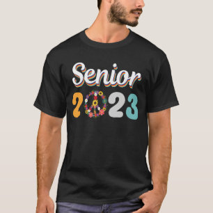 Retro Senior 2023 with peace flowers sign Graduati T-Shirt