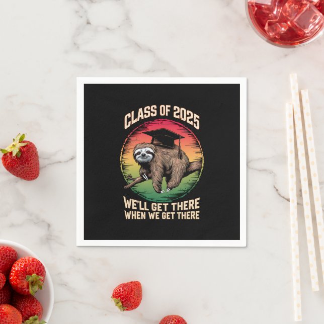 Retro Senior Class Of 2025 Sloth Cap Graduation Napkin (Insitu)