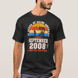Retro September 2008 14 Year Old Fishing  14th Bir T-Shirt