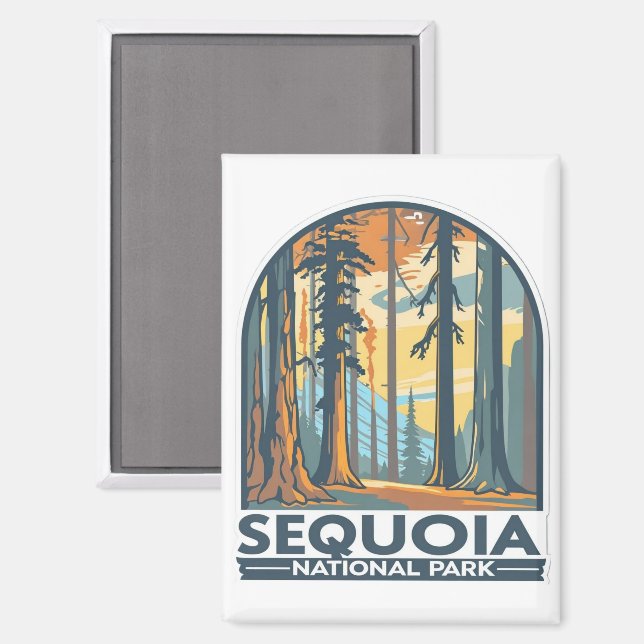 retro Sequoia National Park Giant Sequoia Trees Magnet (Front/Back)