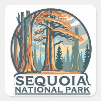 retro Sequoia National Park Giant Sequoia Trees Square Sticker