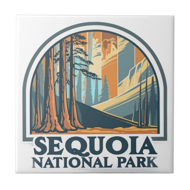 retro Sequoia National Park Giant Sequoia Trees Tile (Front)